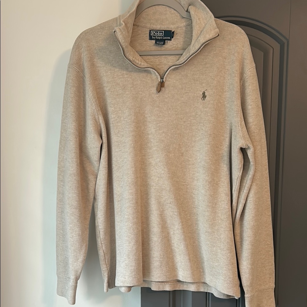 Ralph Lauren Cream Zip Up Sweater with Stand-Up Collar
